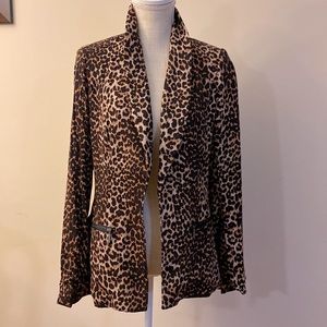 Rachel Zoe women’s animal print open front Cardigan blazer, zipper pockets XS